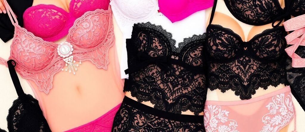 Lingerie sexy tendance 2025, couleurs vives et dentelle.
