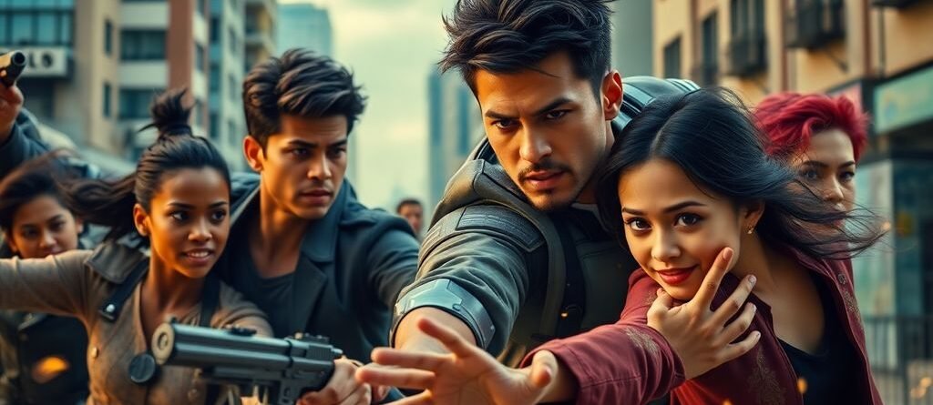 Des héros modernes en action, exprimant le courage.